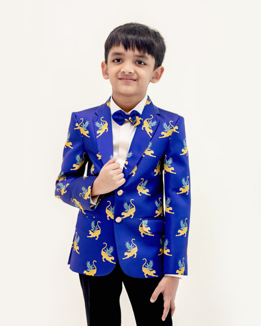 BLUE CHEETAH PRINTED BLAZER SET