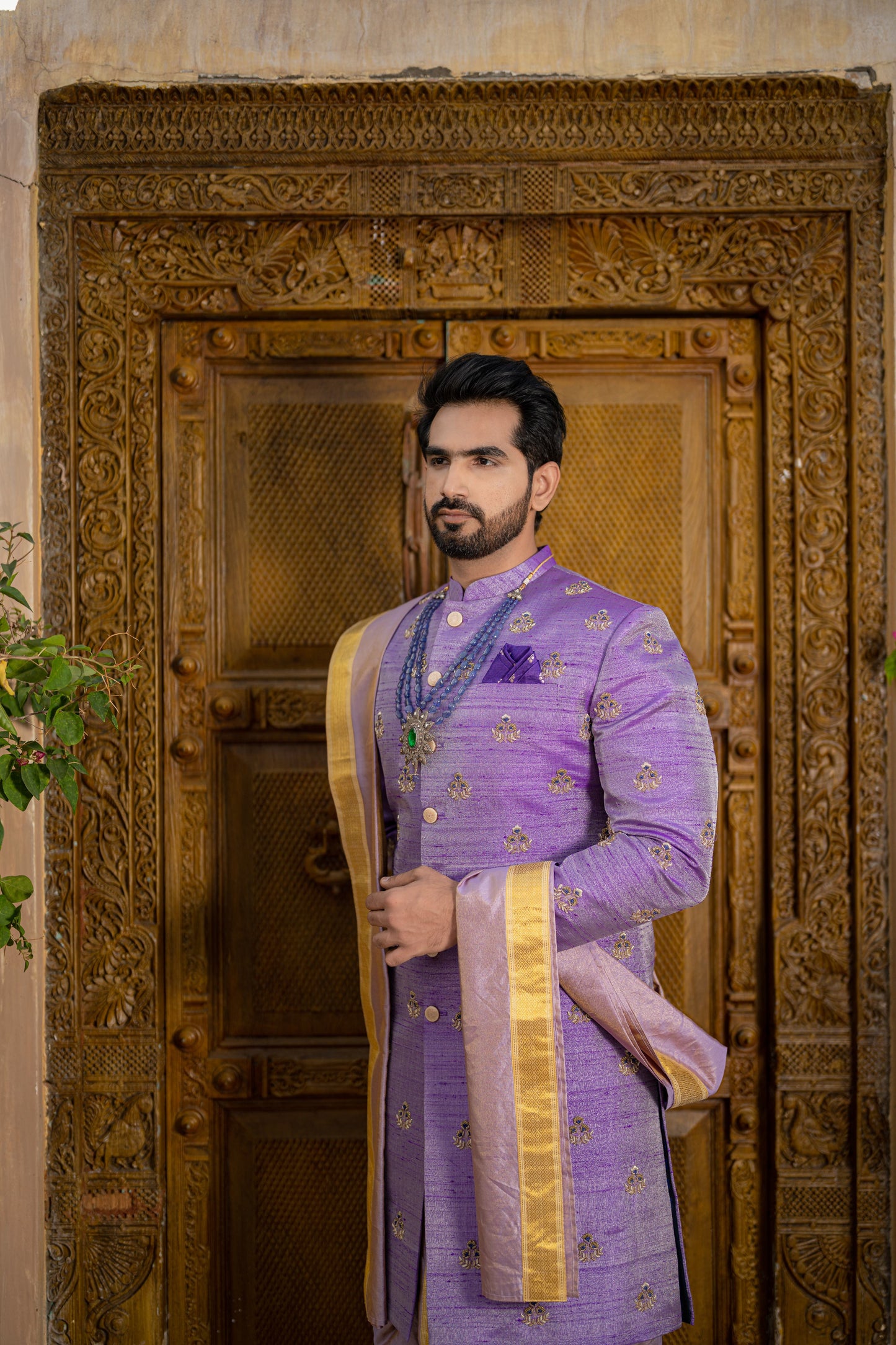 LAVENDER TISSUE SHERWANI