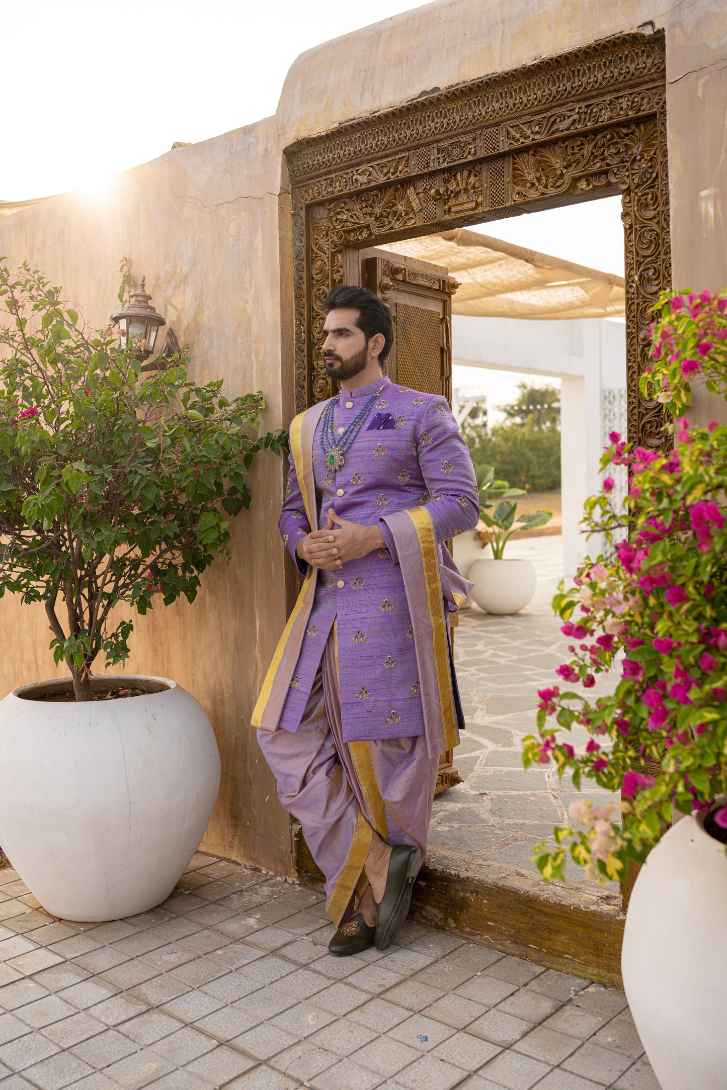 LAVENDER TISSUE SHERWANI