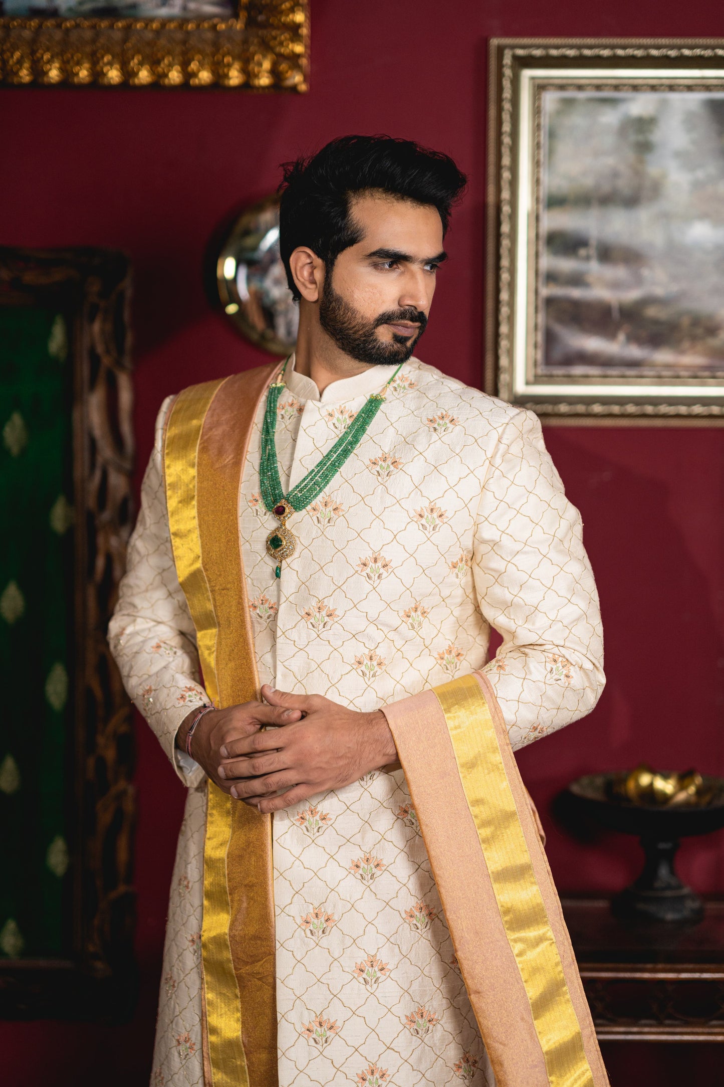 IVORY MOSSAIC SHERWANI