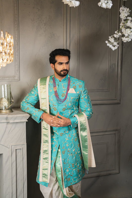 TEAL JAAL WORK SHERWANI