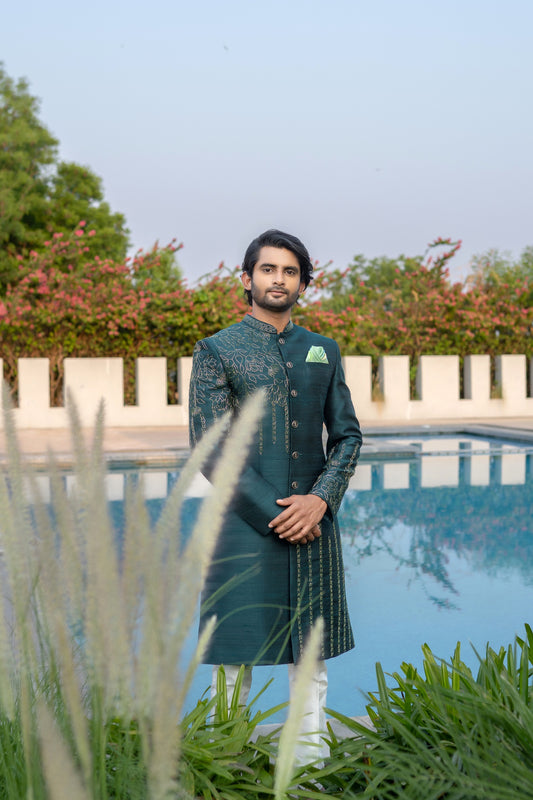 BOTTLE GREEN SHERWANI