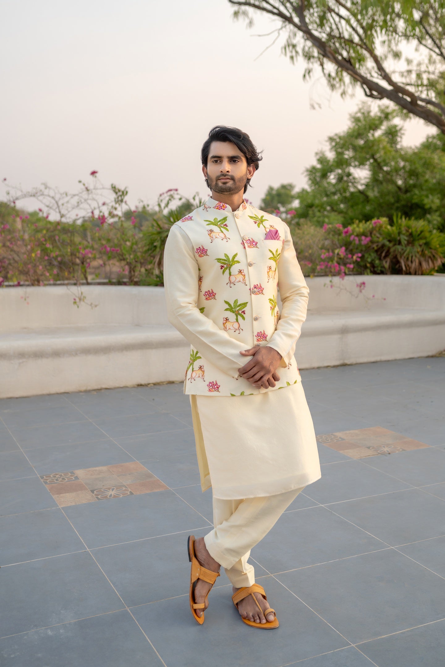 COWPRINT WAISTCOAT KURTA