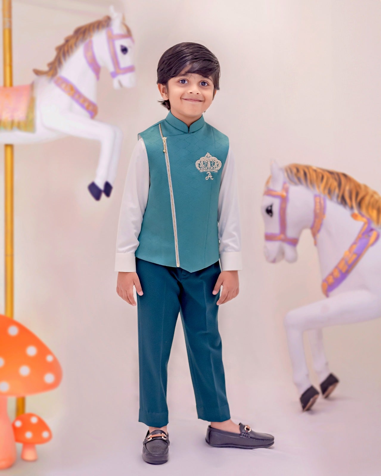 GREEN JACQUARD WAISTCOAT SET