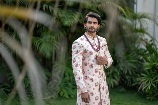PEACH FLORAL SHERWANI