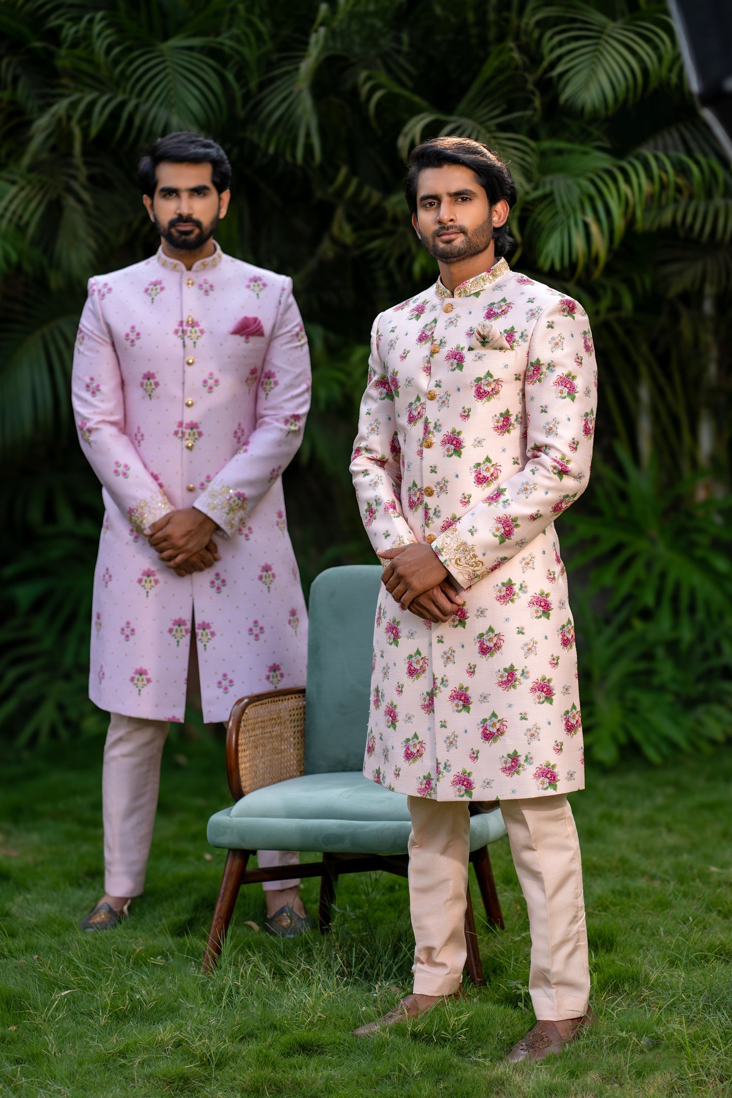 PEACH FLORAL SHERWANI