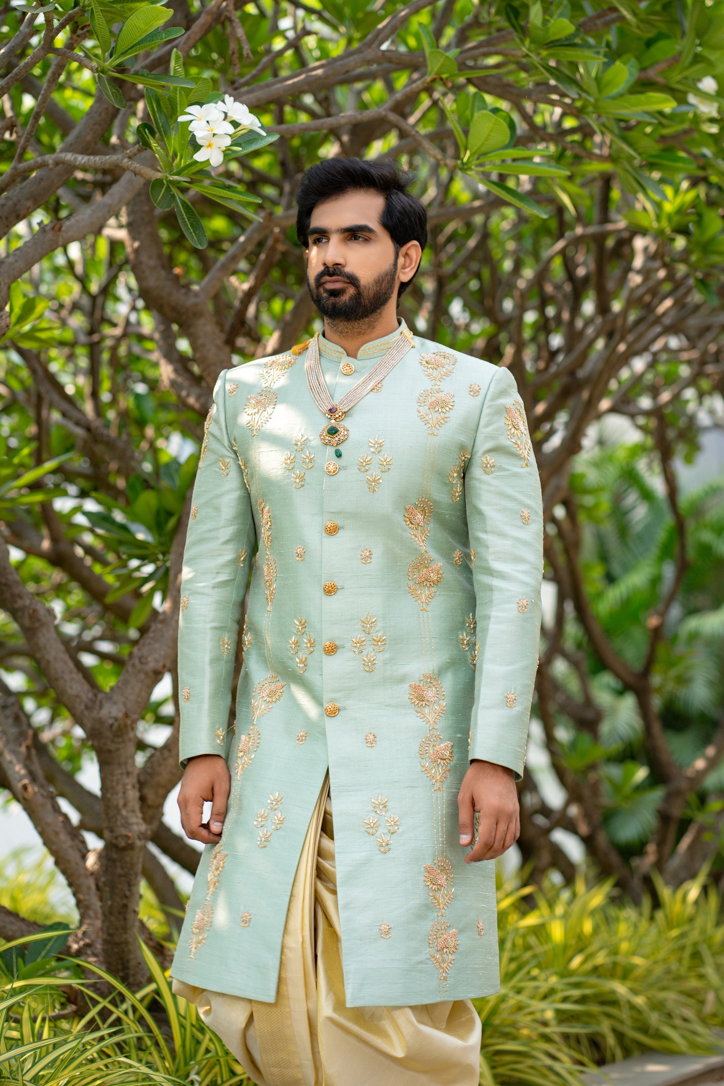 SAGE GREEN RAWSILK SHERWANI