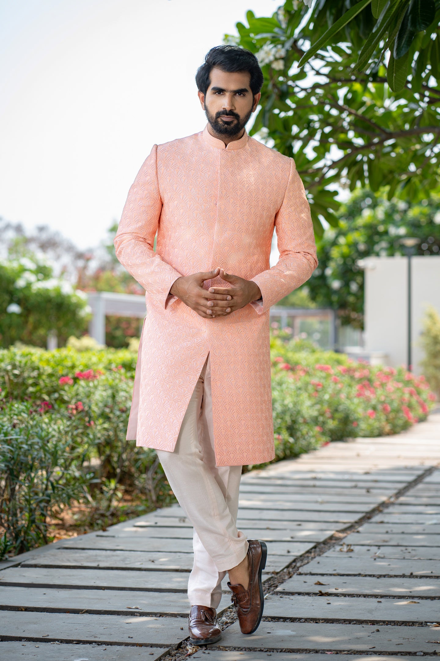 PEACH MOSSAIC SHERWANI