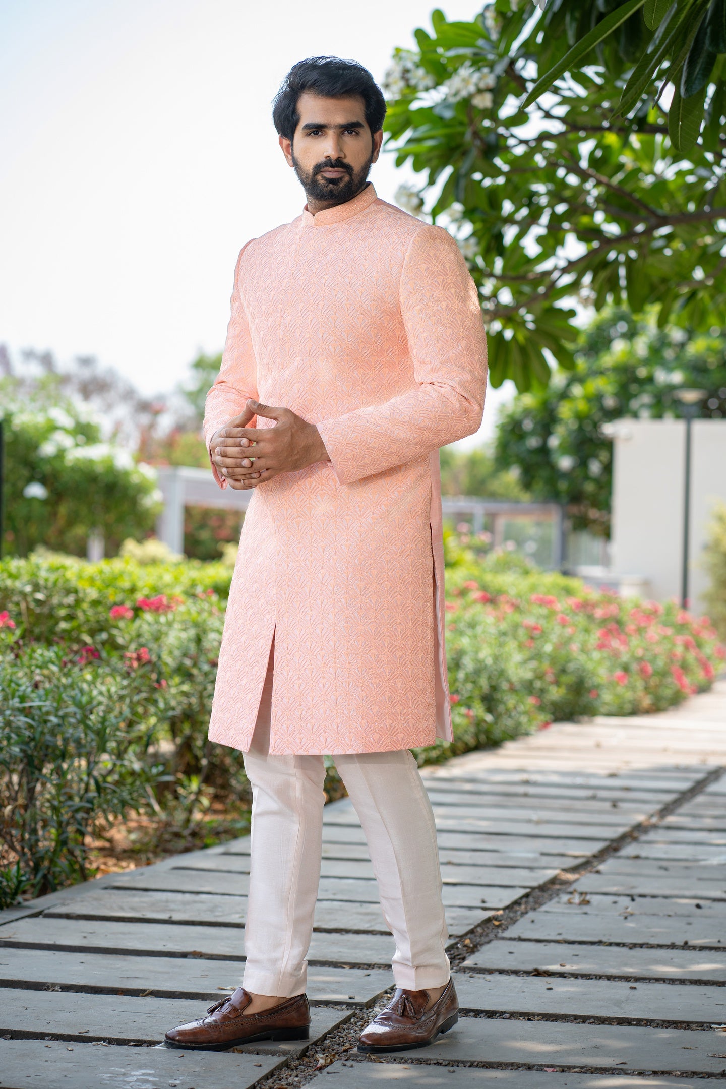 PEACH MOSSAIC SHERWANI