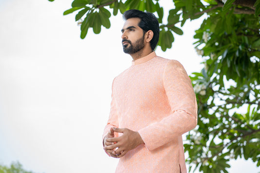 PEACH MOSSAIC SHERWANI