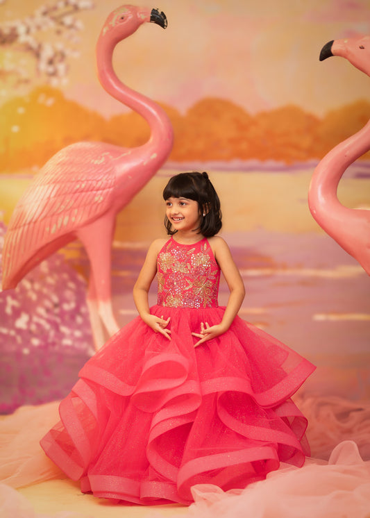 "Coral Cascade" - Fuchsia Fantasy Gown