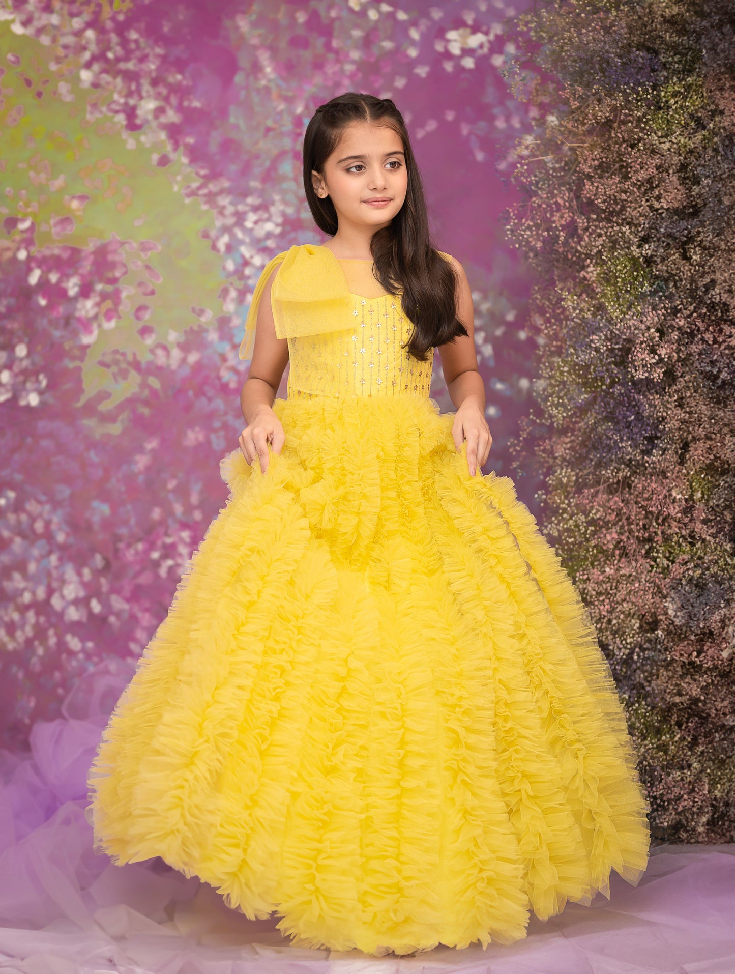 "Sunny Rhapsody" - Citrus Feathered Gown