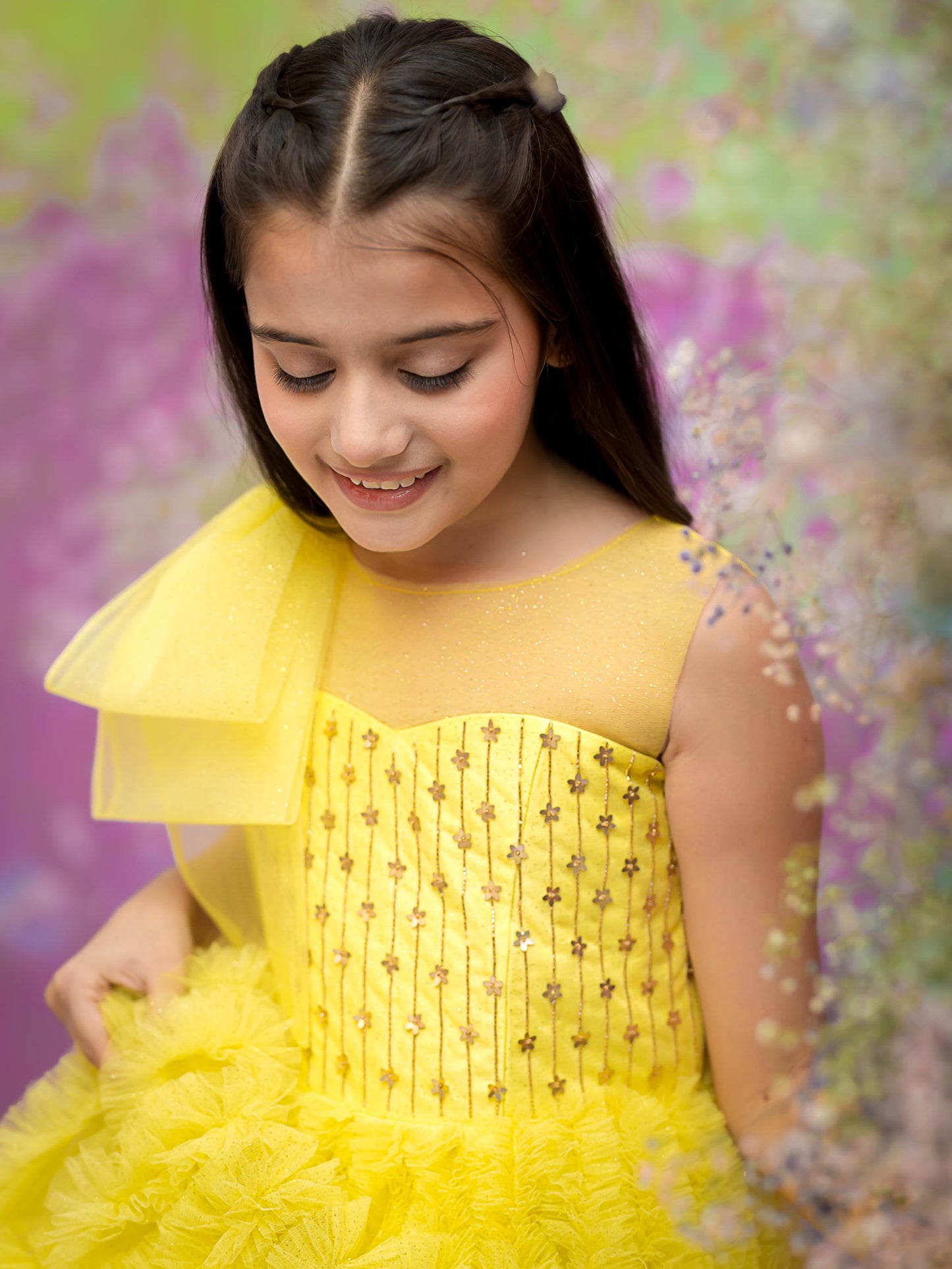 "Sunny Rhapsody" - Citrus Feathered Gown