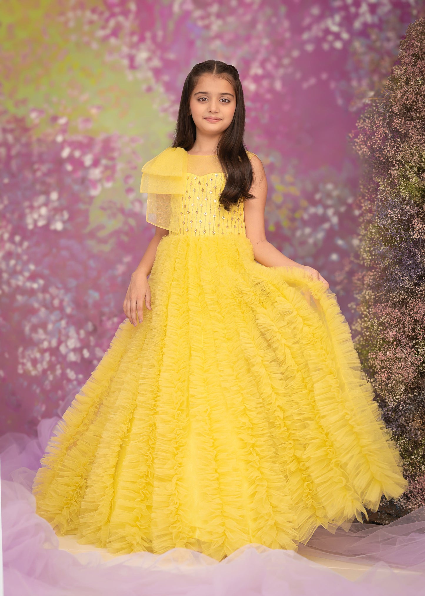 "Sunny Rhapsody" - Citrus Feathered Gown