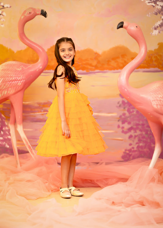 "Golden grace"-mustard layered frock