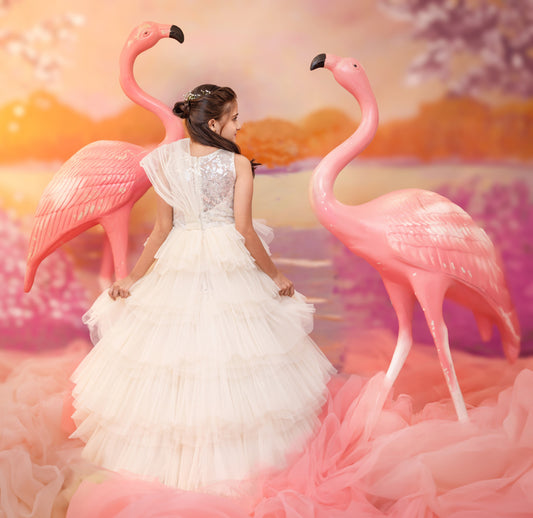 "Ivory Elegance" - Cream Tiered Gown