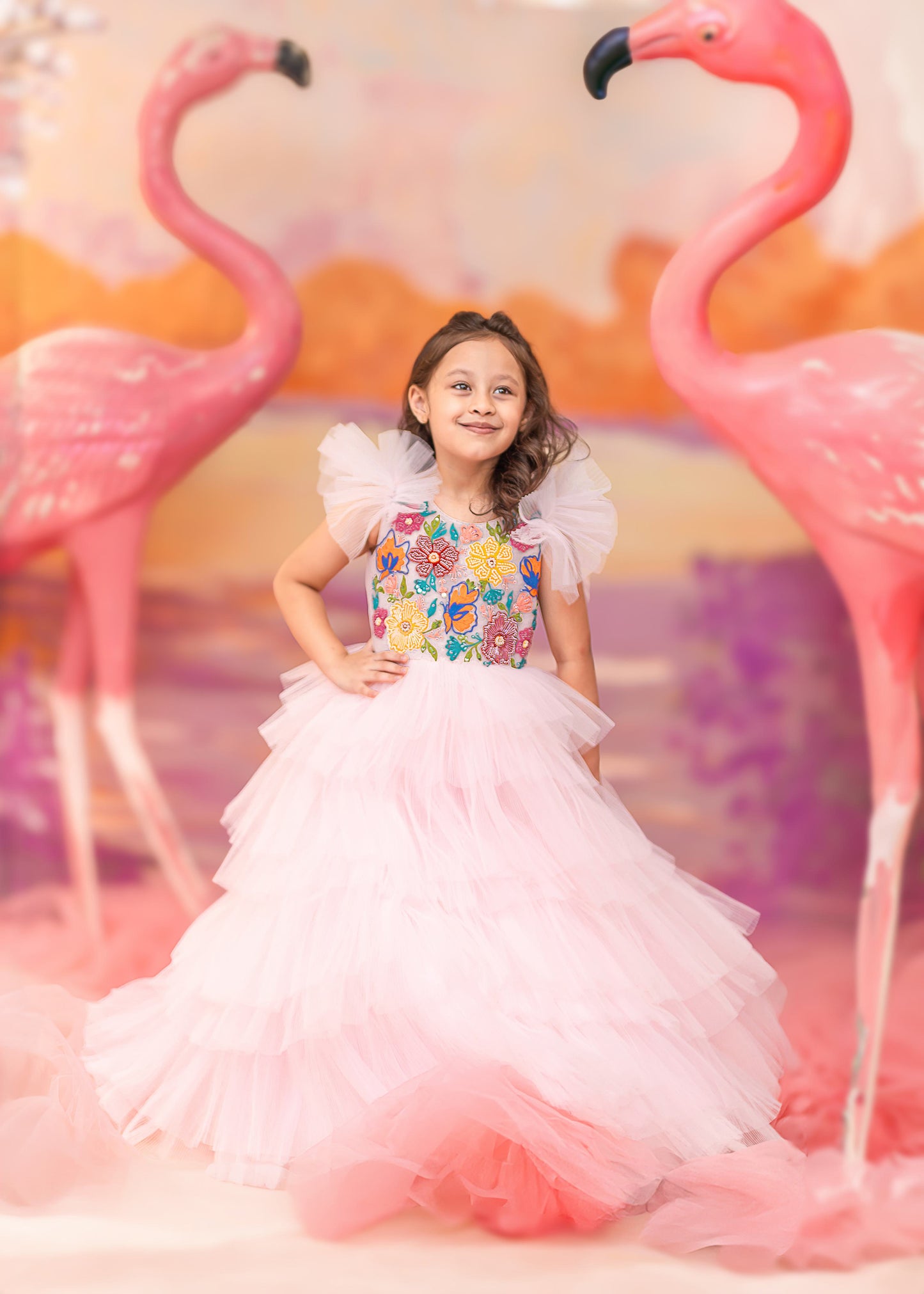 "Floral Fantasy" - Pink Tulle Garden Gown