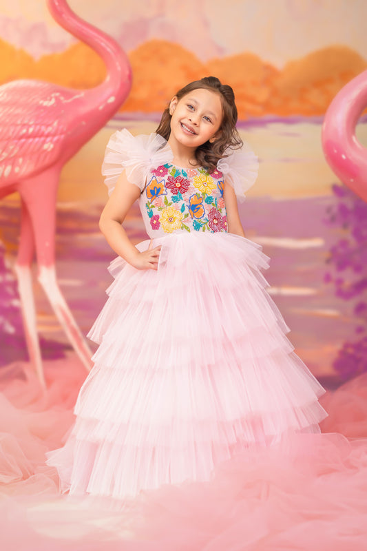 "Floral Fantasy" - Pink Tulle Garden Gown