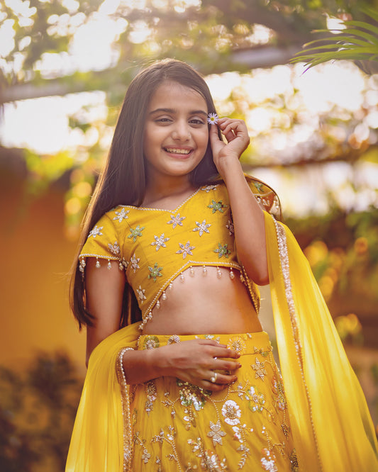MUSTARD FANCY FABRIC LEHENGA
