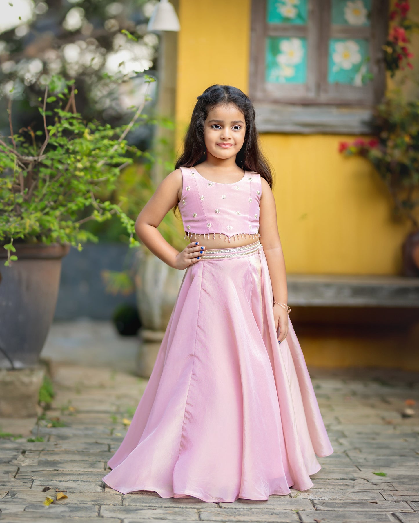 PINK TISSUE LEHNGA WITH TISSUE BLOUSE