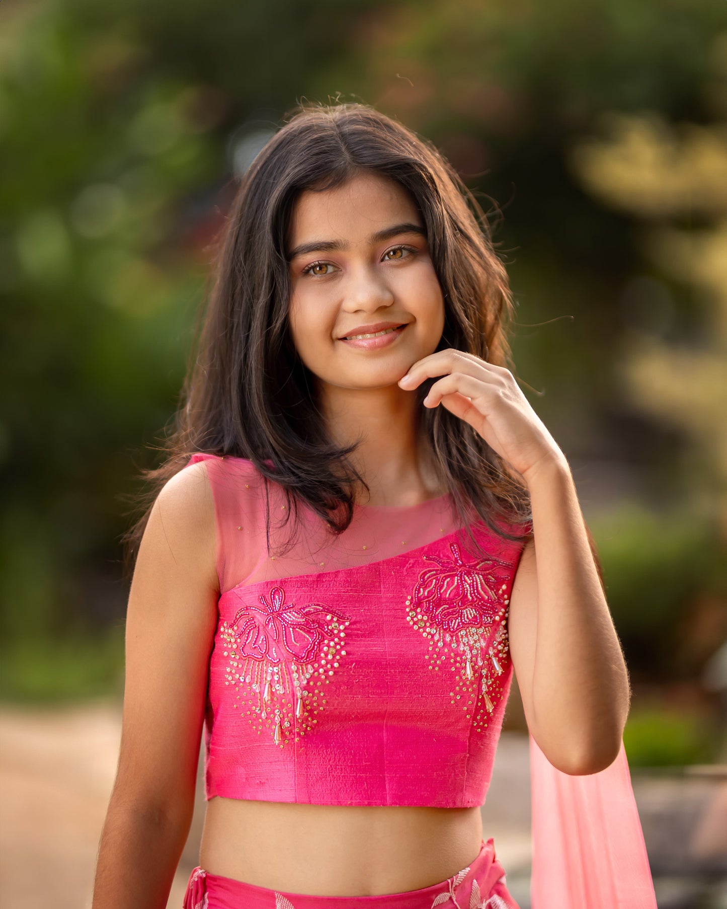 PINK LEAF ORGANZA LEHENGA