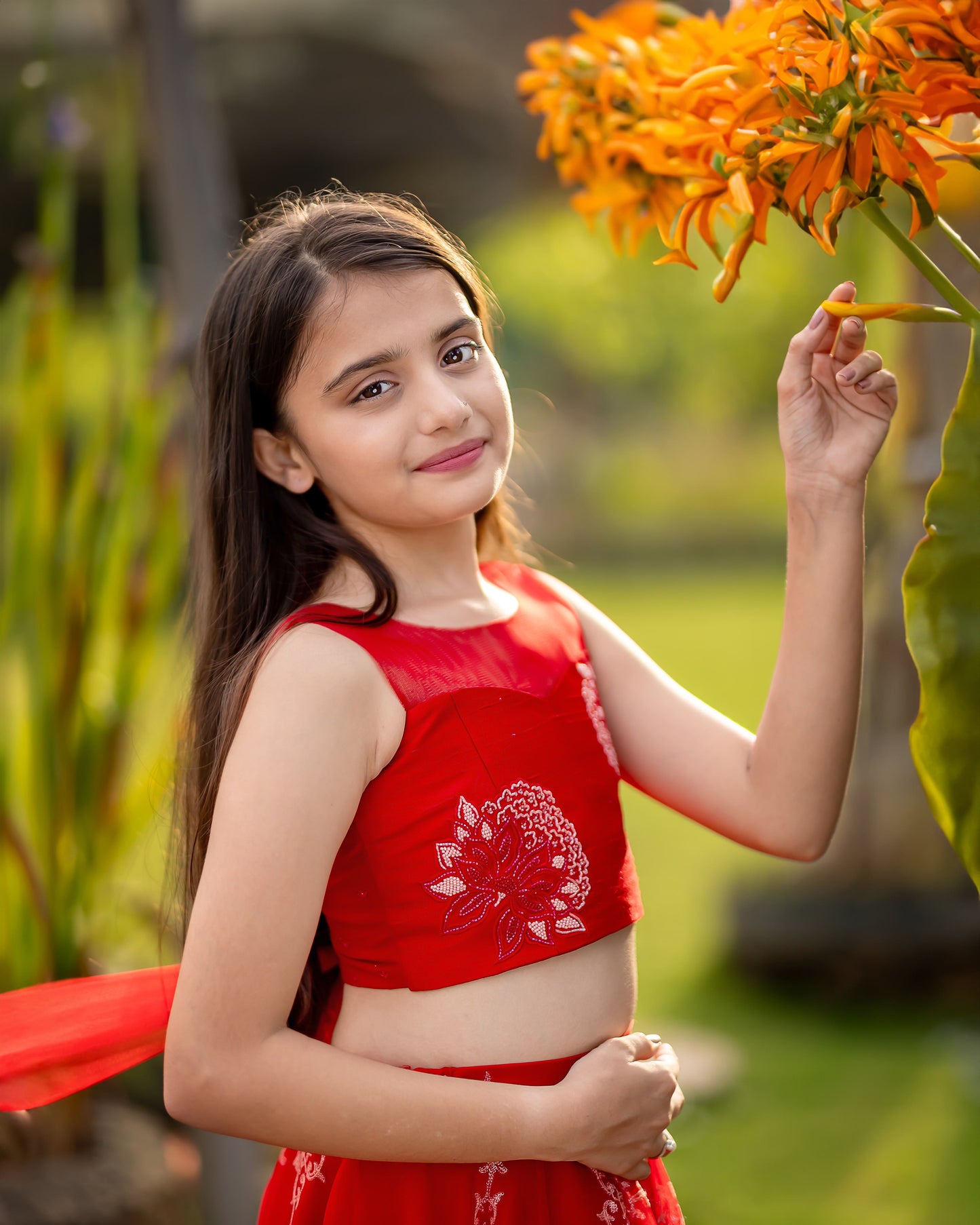 RED JAAL ORGANZA LEHENGA
