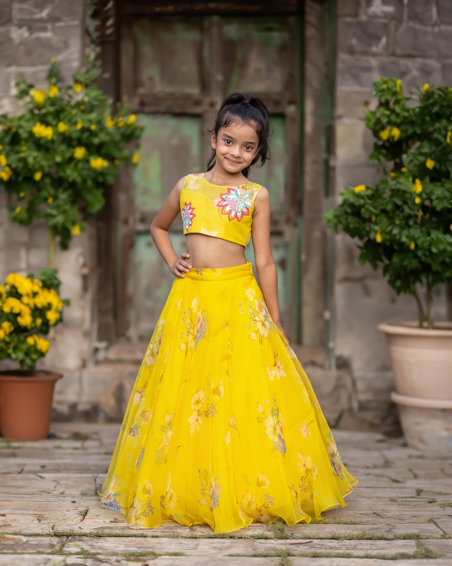 YELLOW FLORAL LEHENGA