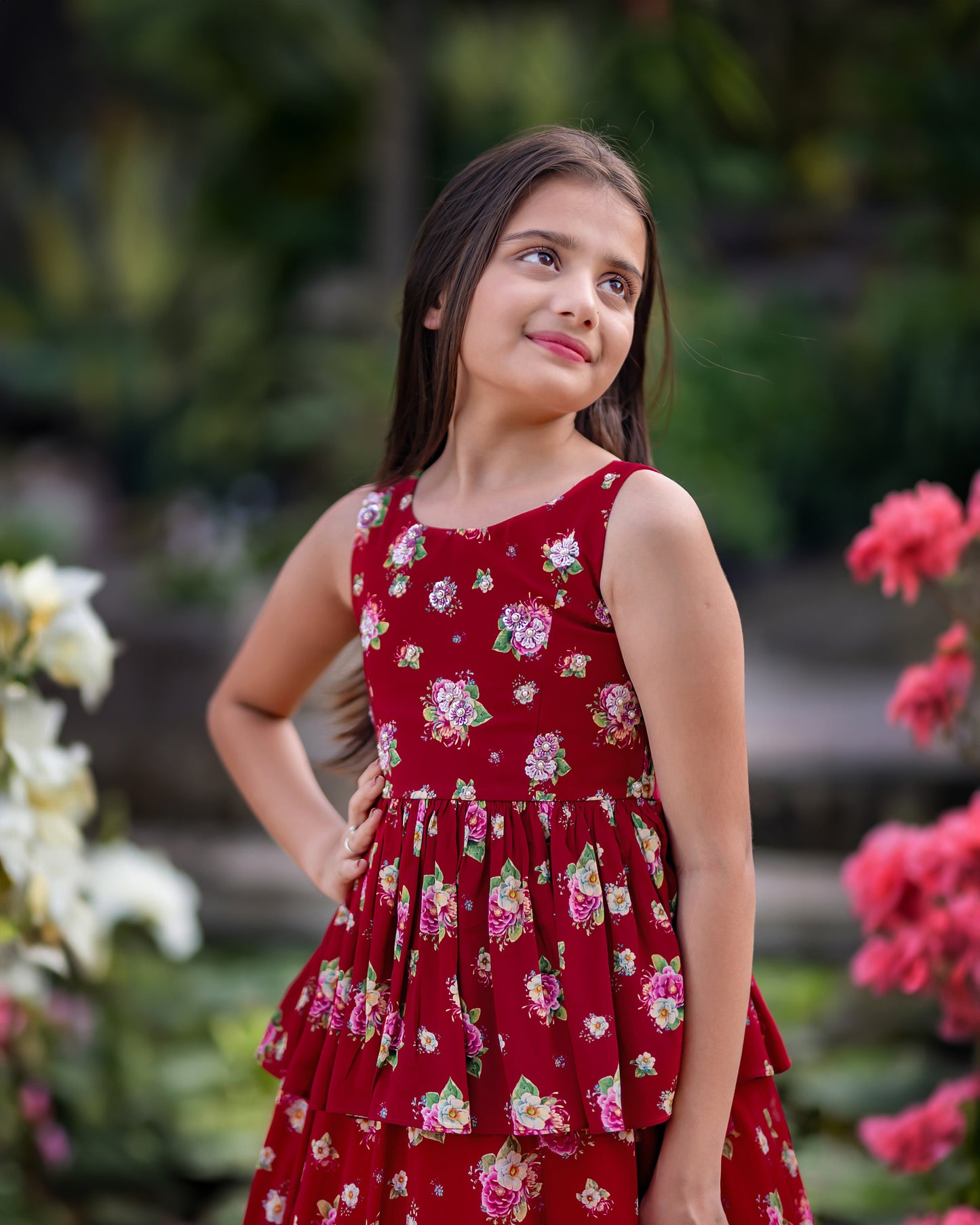 RED FLORAL PEPLUM AND SKIRT
