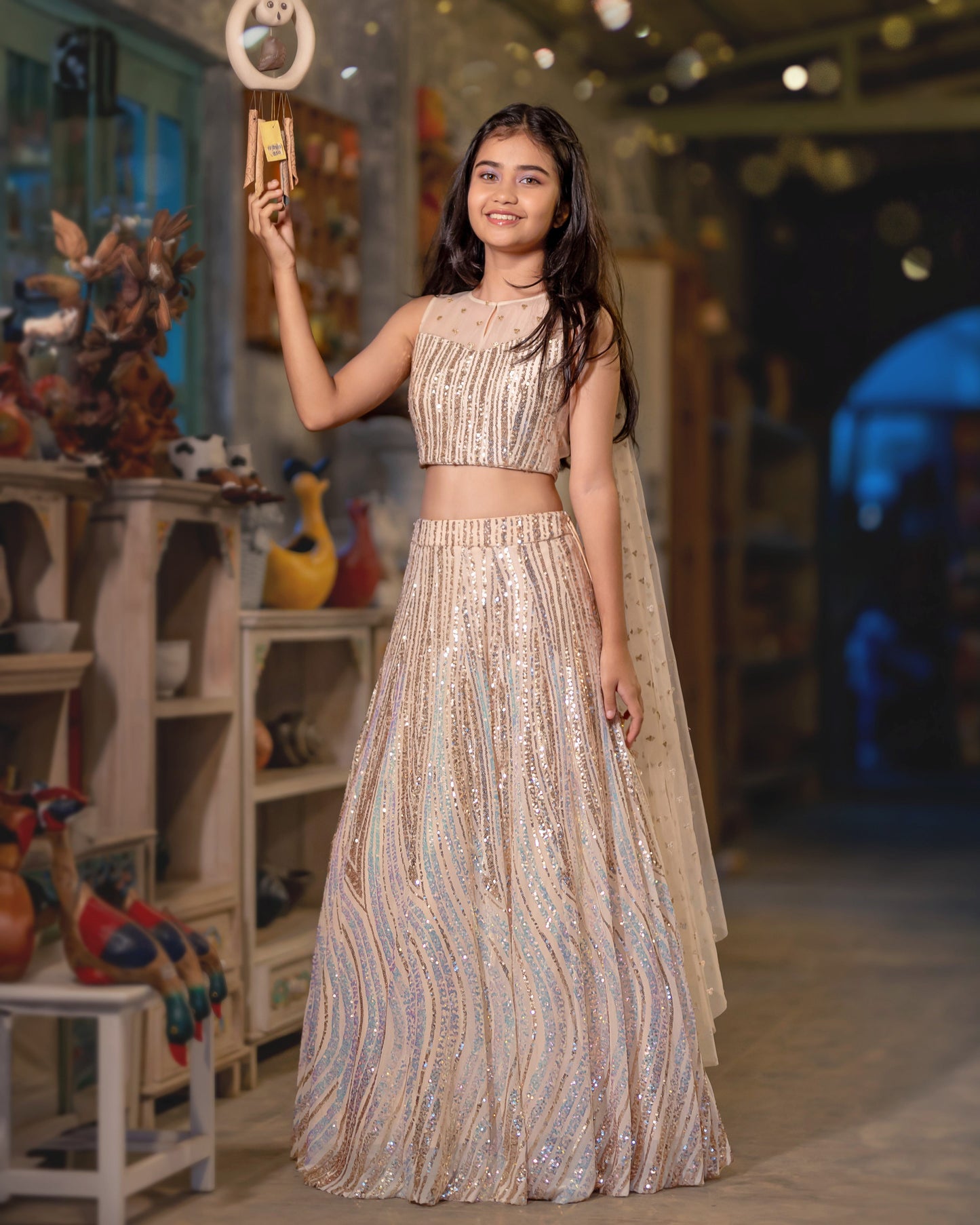 A SILVER AND GOLD SHIMMER LEHENGA