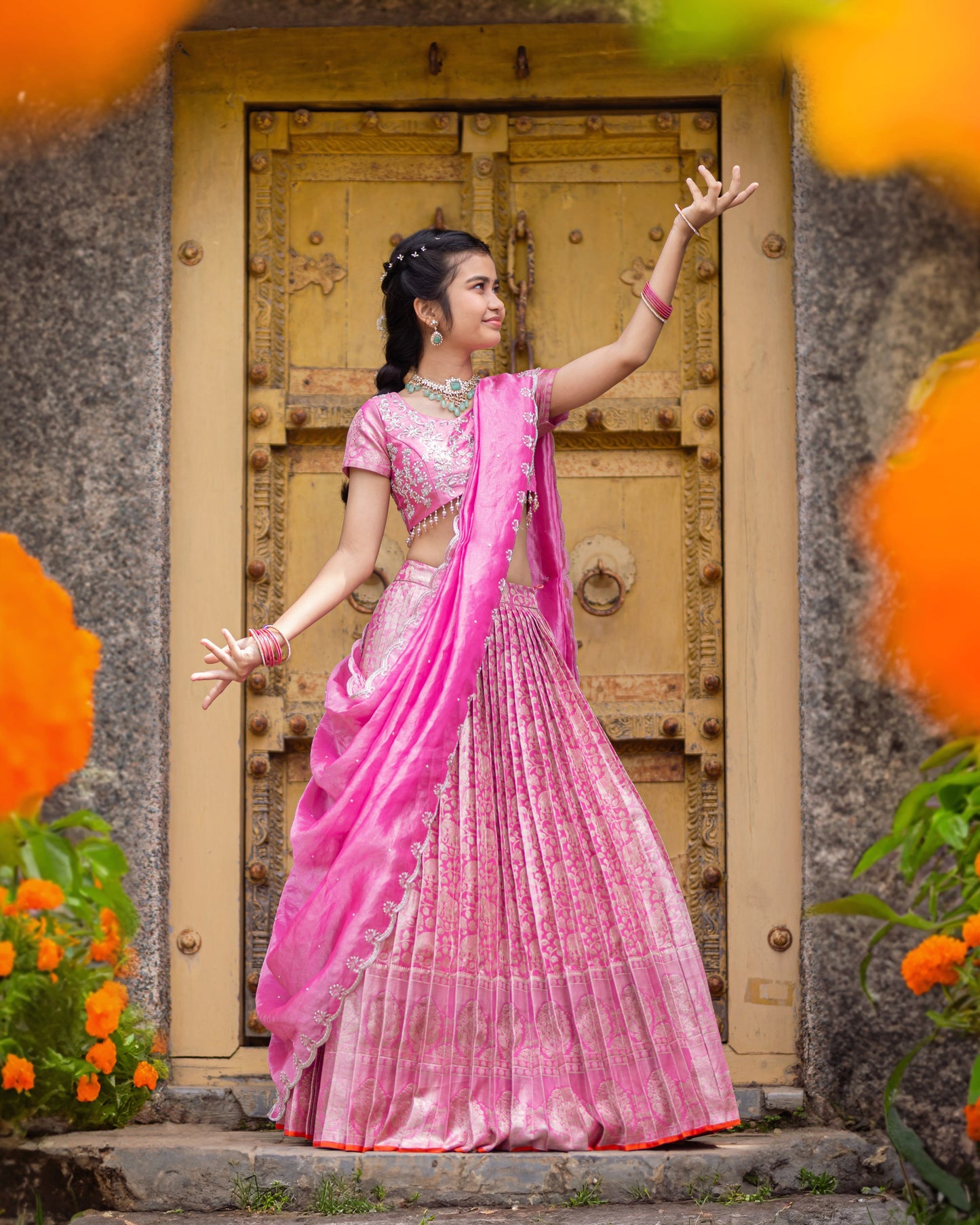 PINK PATTU SILK LEHENGA
