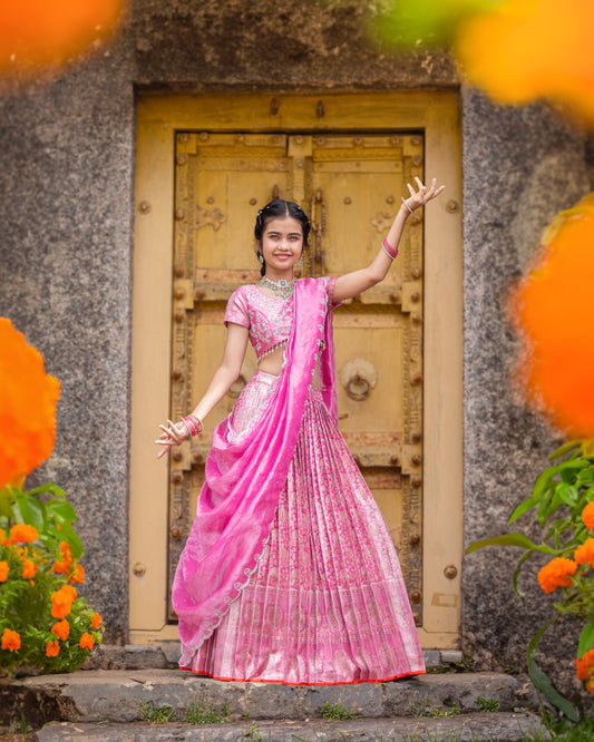 PINK PATTU SILK LEHENGA