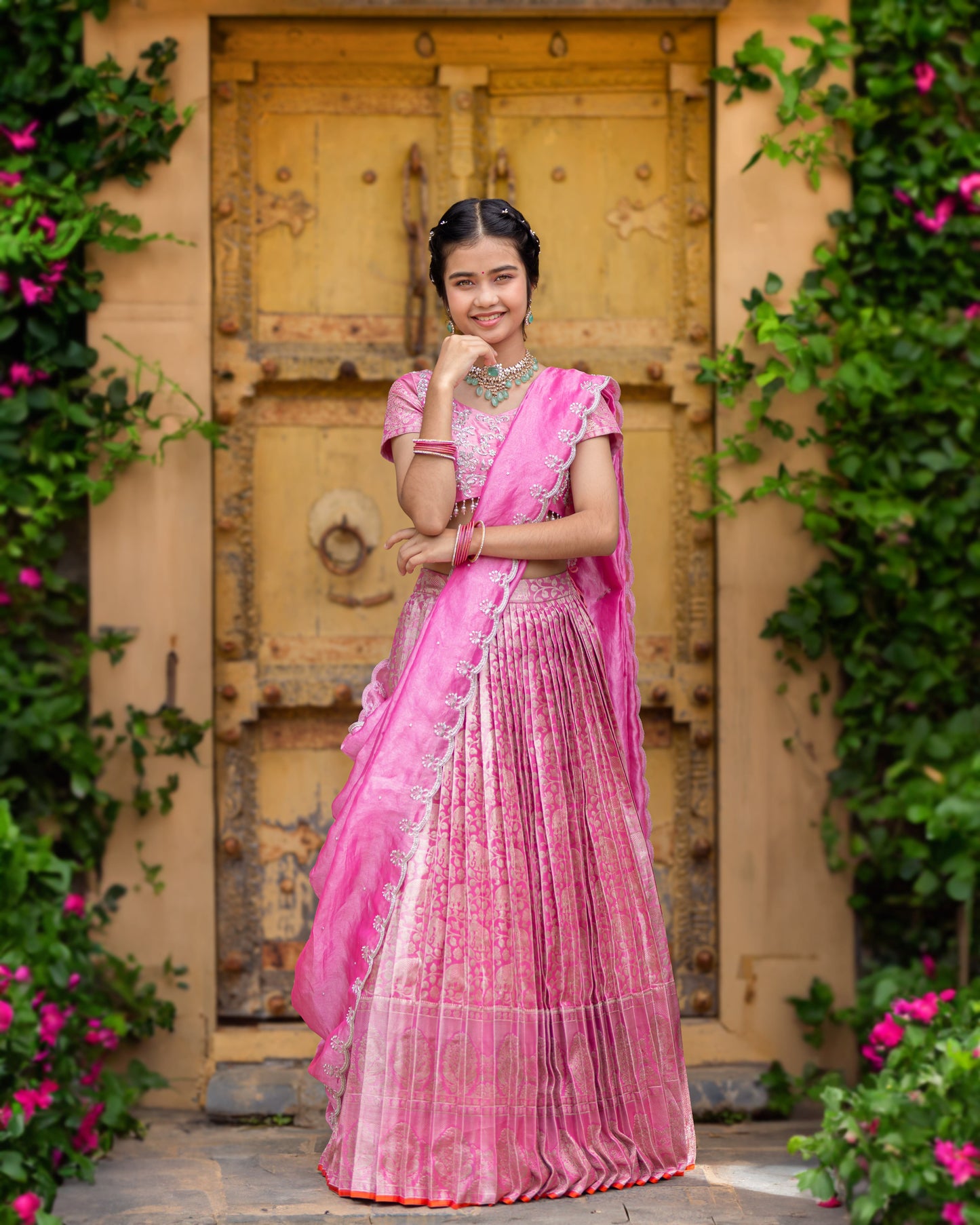 PINK PATTU SILK LEHENGA