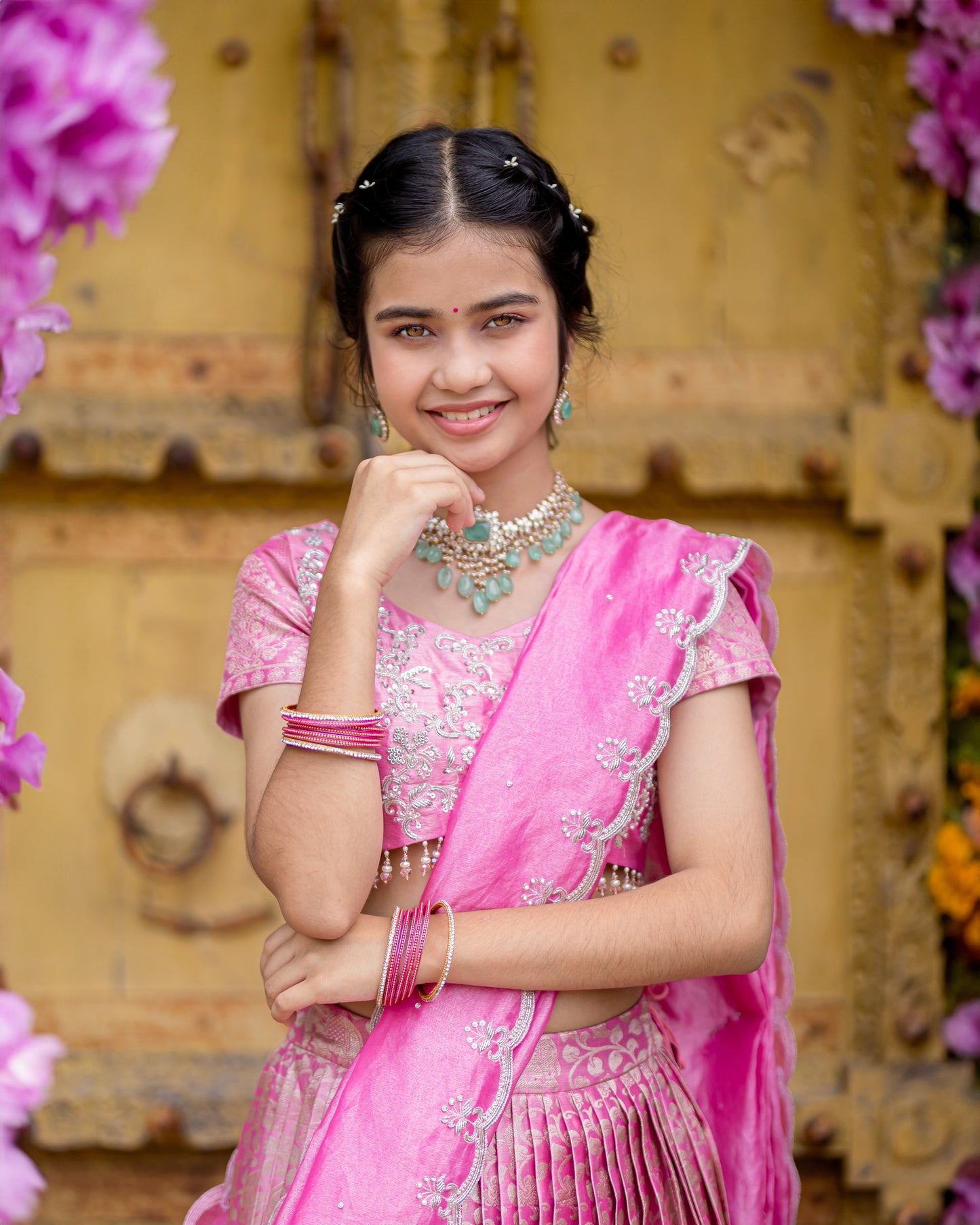 PINK PATTU SILK LEHENGA