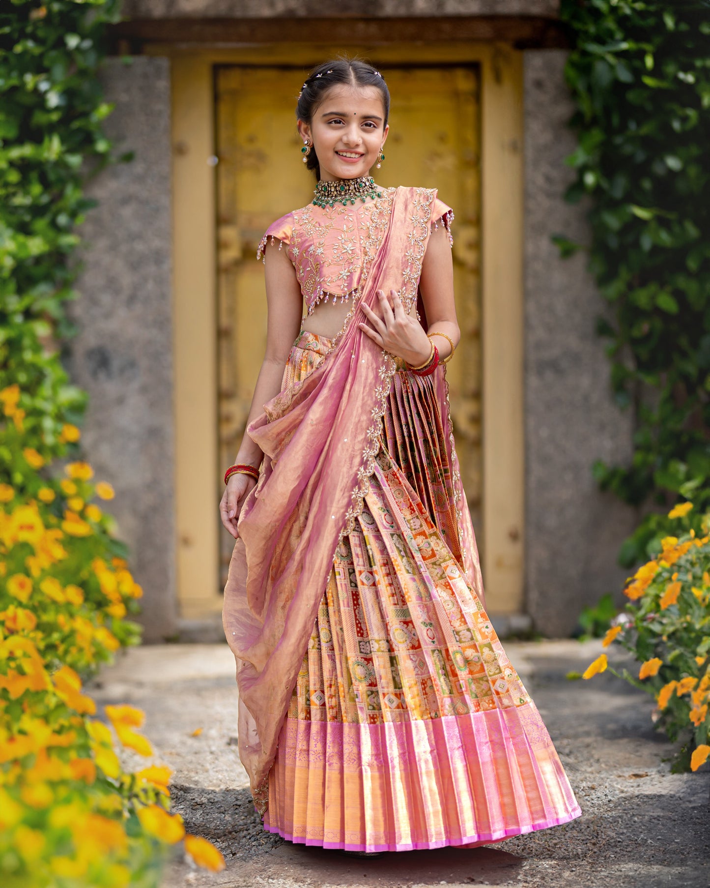 PEACH PATTU LEHENGA