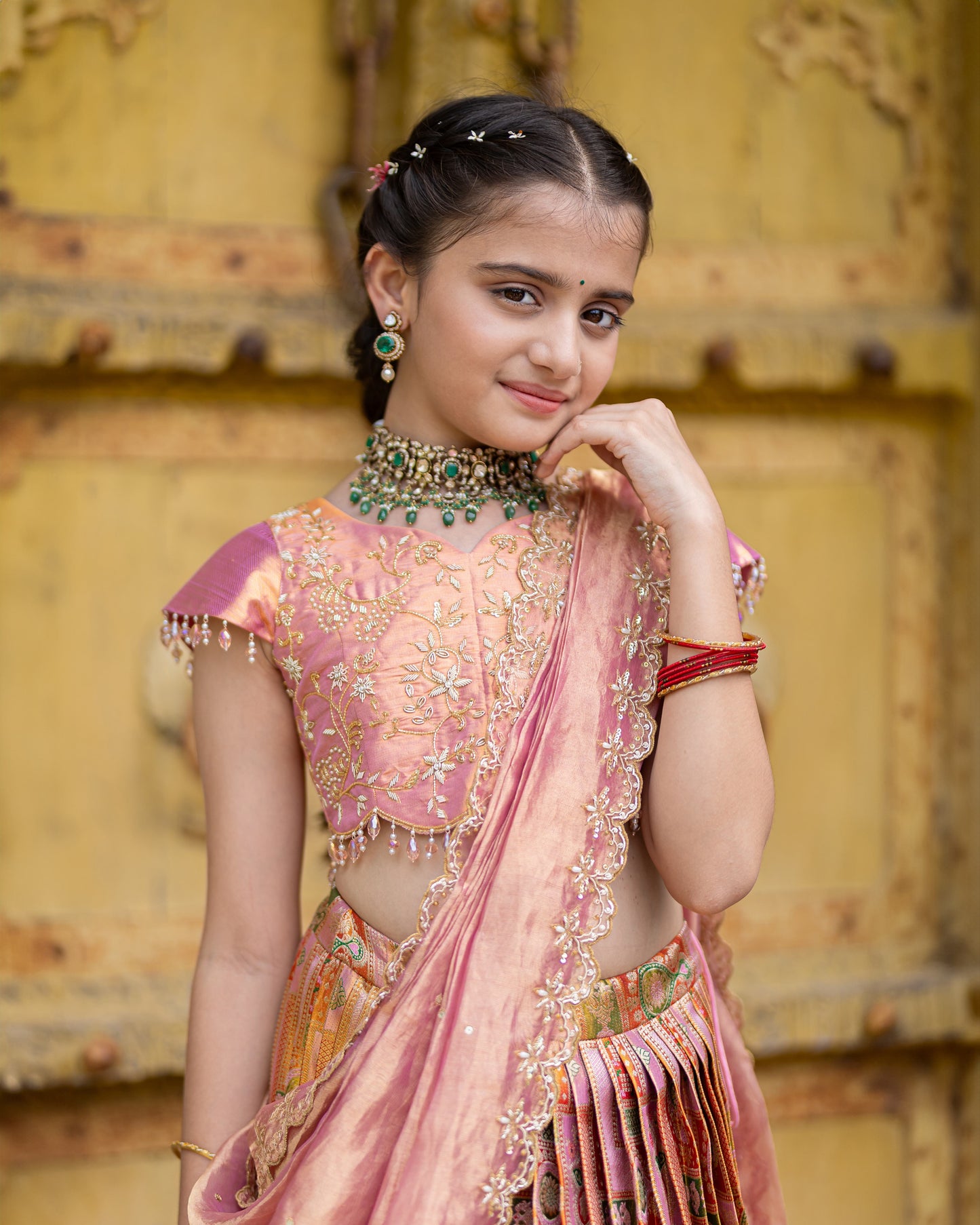 PEACH PATTU LEHENGA