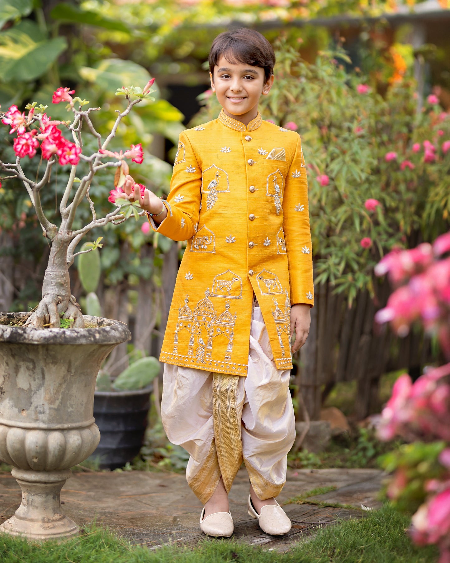 A ORANGE TISSUE SHERWANI