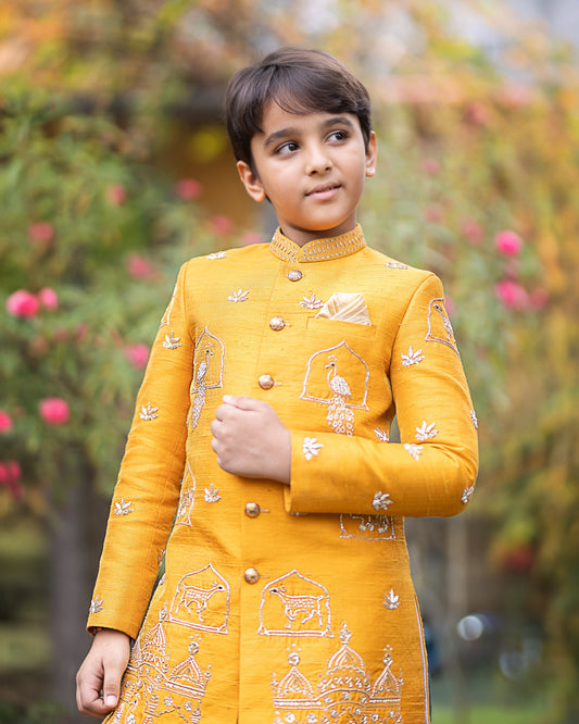 A ORANGE TISSUE SHERWANI