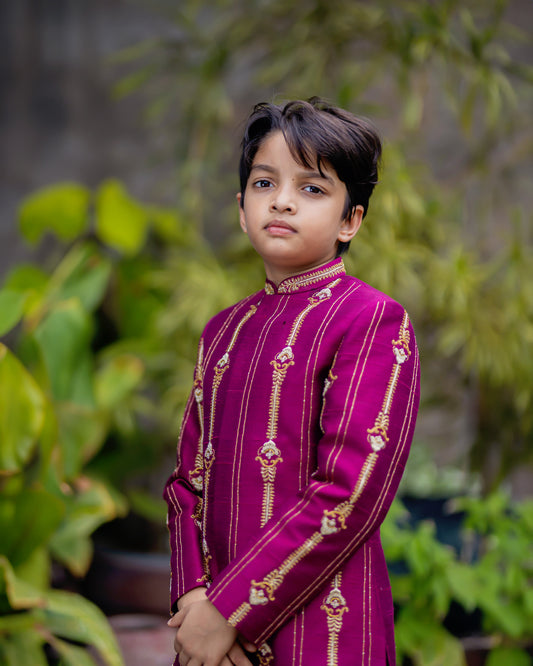BURGUNDY VERTICAL LINES SHERWANI