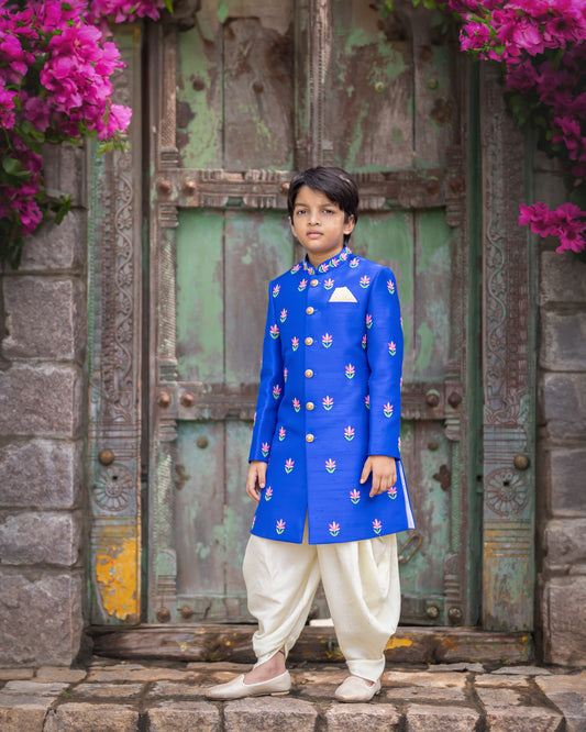 ROYAL BLUE SHERWANI WITH DORI WORK
