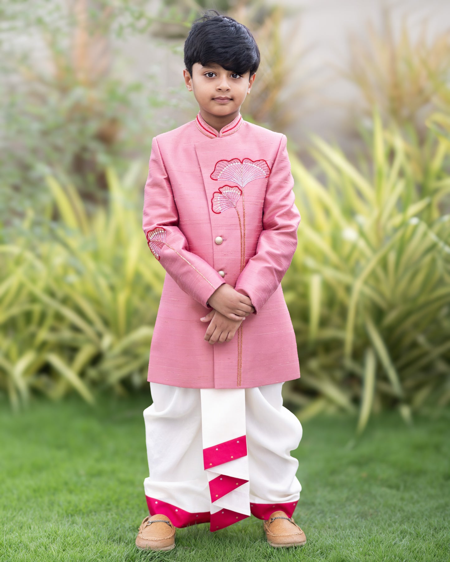 PINK SHERWANI WITH FLORAL EMBROIDERY