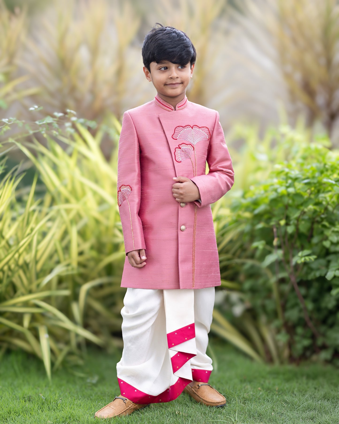 PINK SHERWANI WITH FLORAL EMBROIDERY