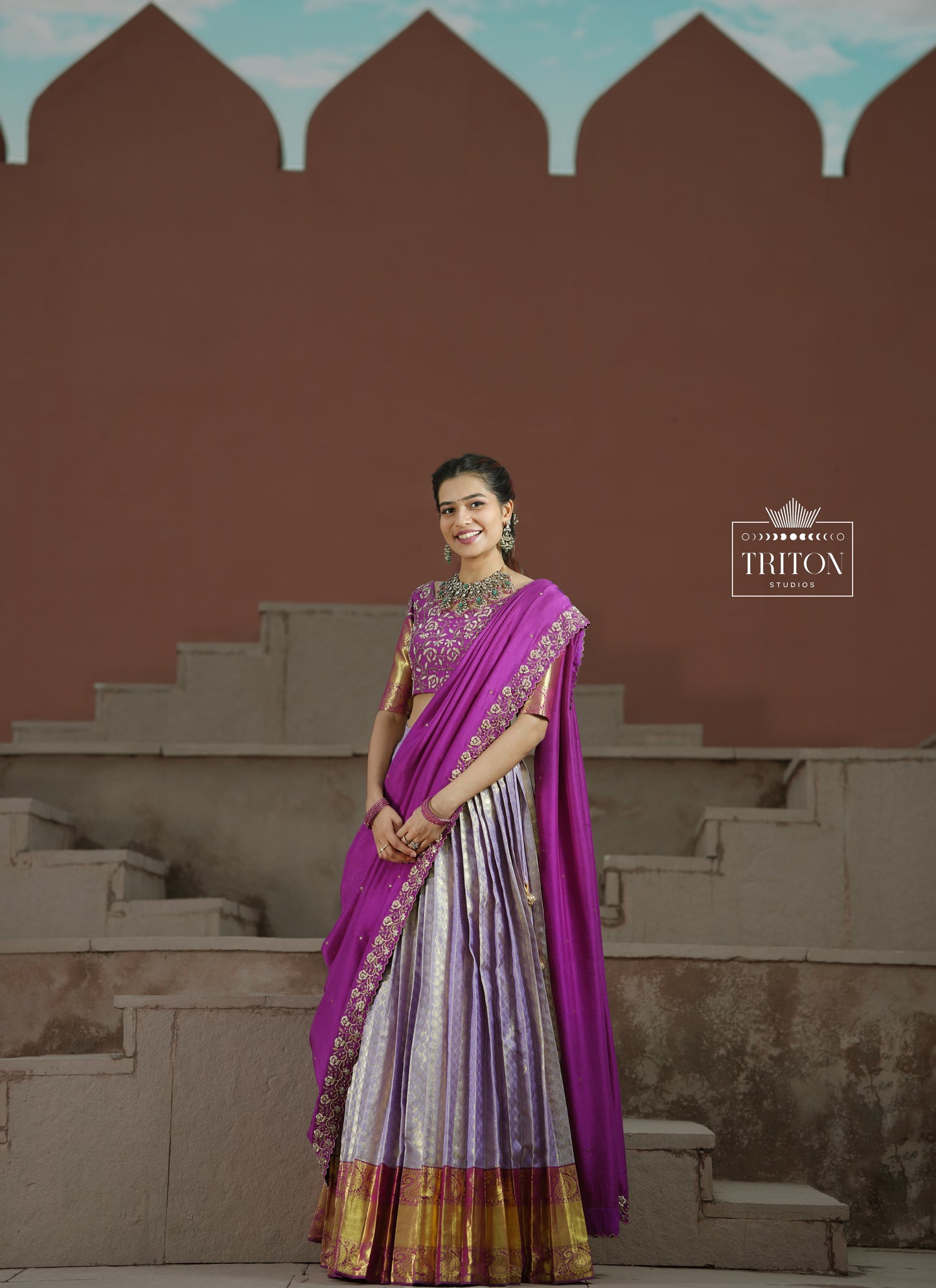 Lavender pattu lehnga