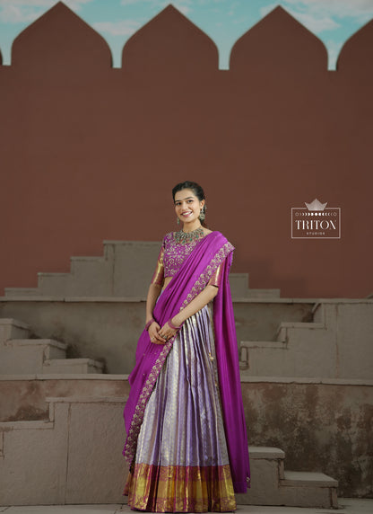 Lavender pattu lehnga
