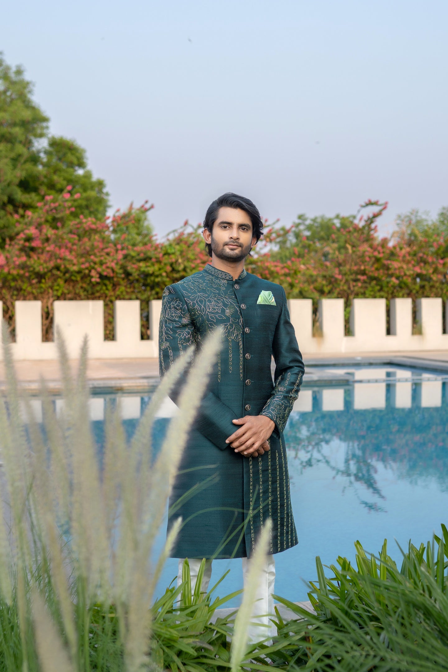 BOTTLE GREEN SHERWANI