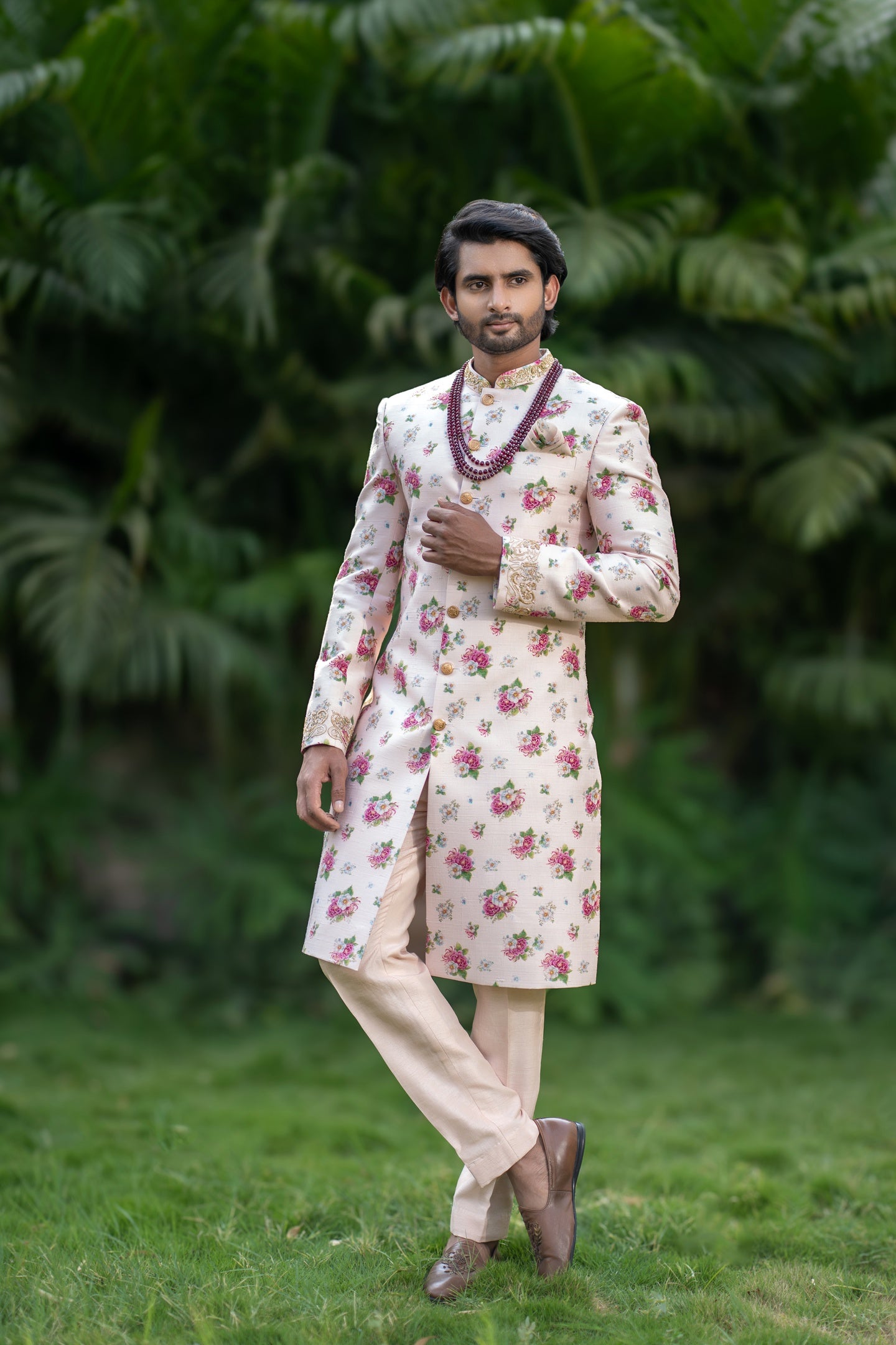 PEACH FLORAL SHERWANI
