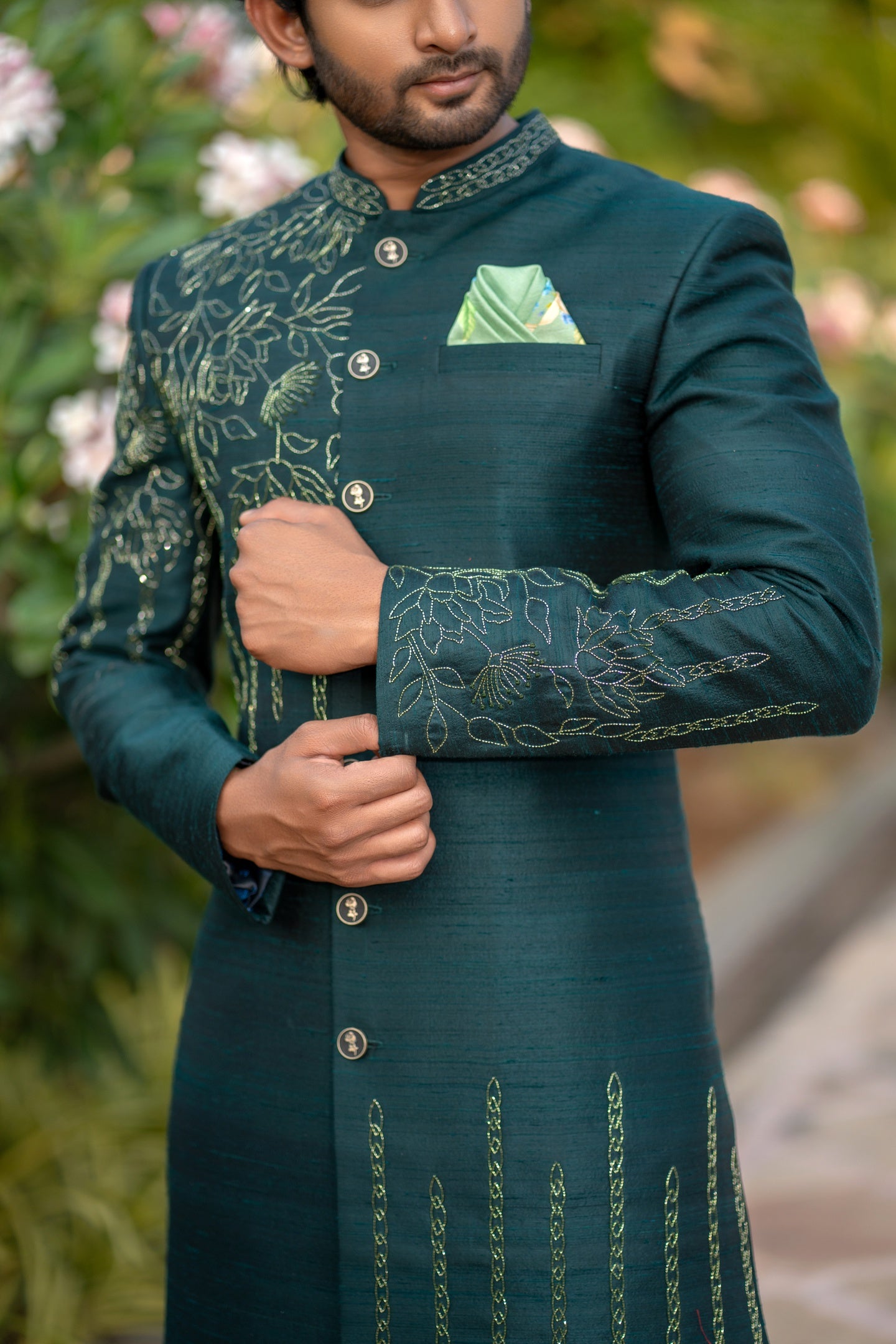 BOTTLE GREEN SHERWANI