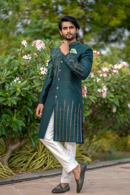 BOTTLE GREEN SHERWANI