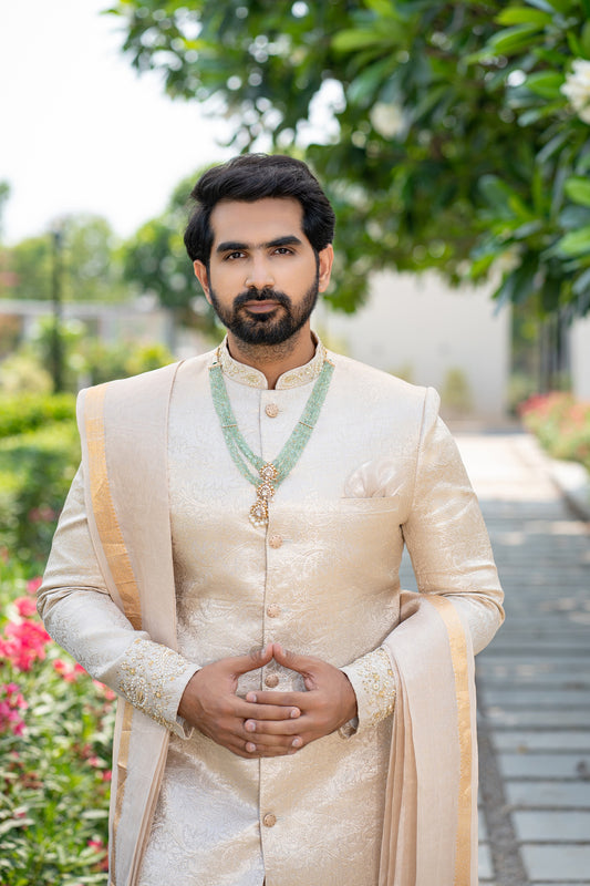 SILVER BANARSI SHERWANI