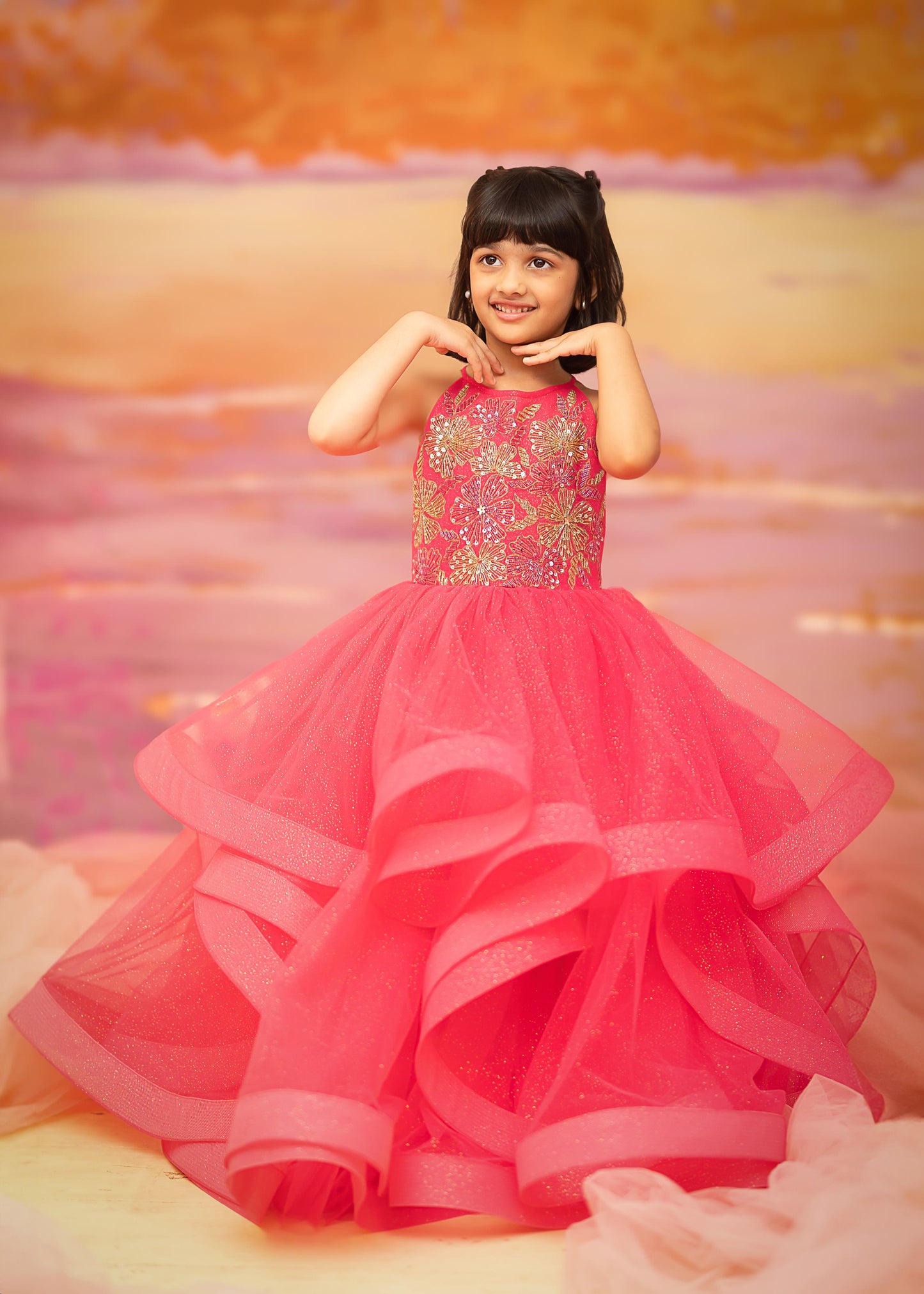 "Coral Cascade" - Fuchsia Fantasy Gown