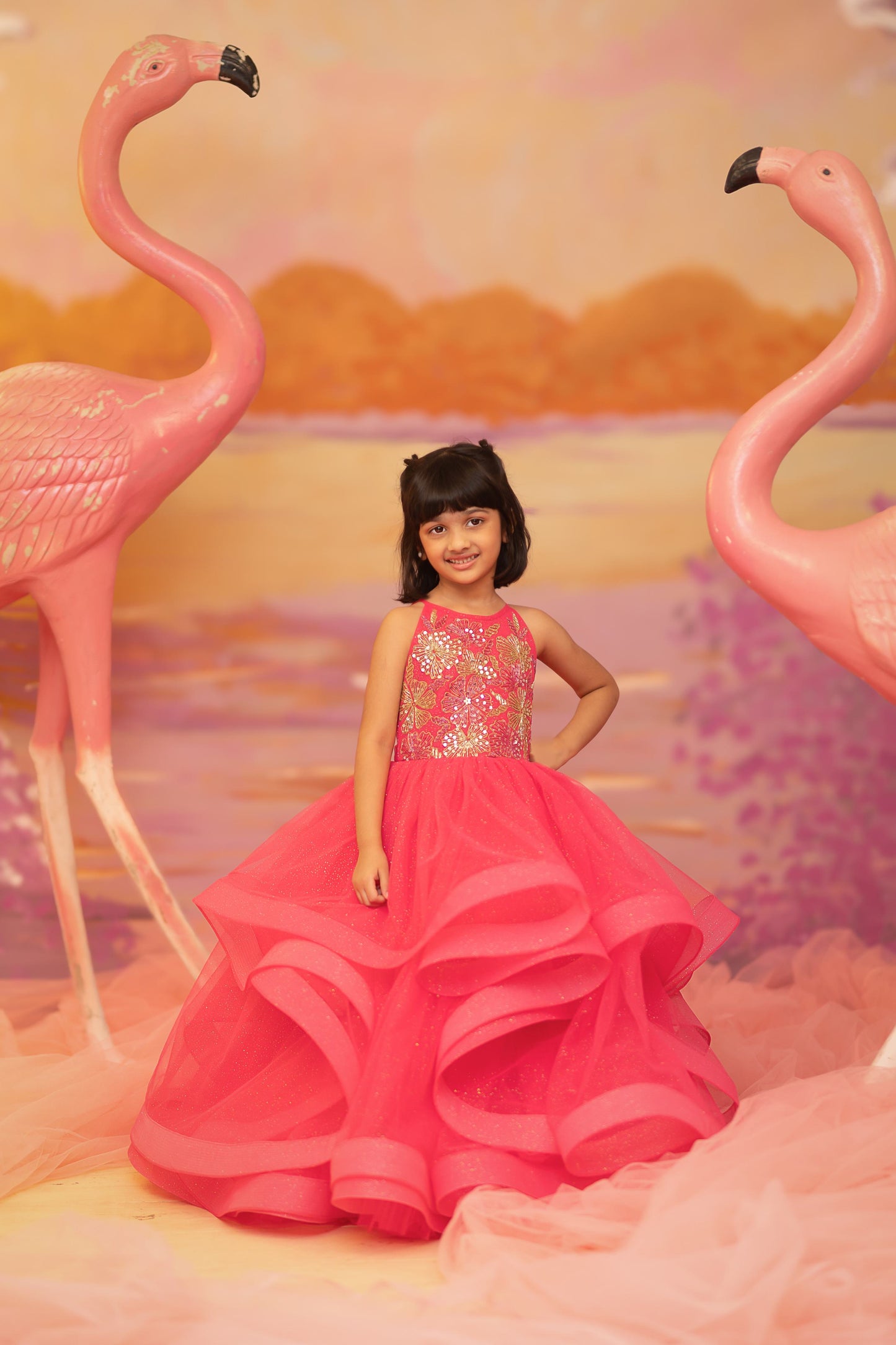 "Coral Cascade" - Fuchsia Fantasy Gown